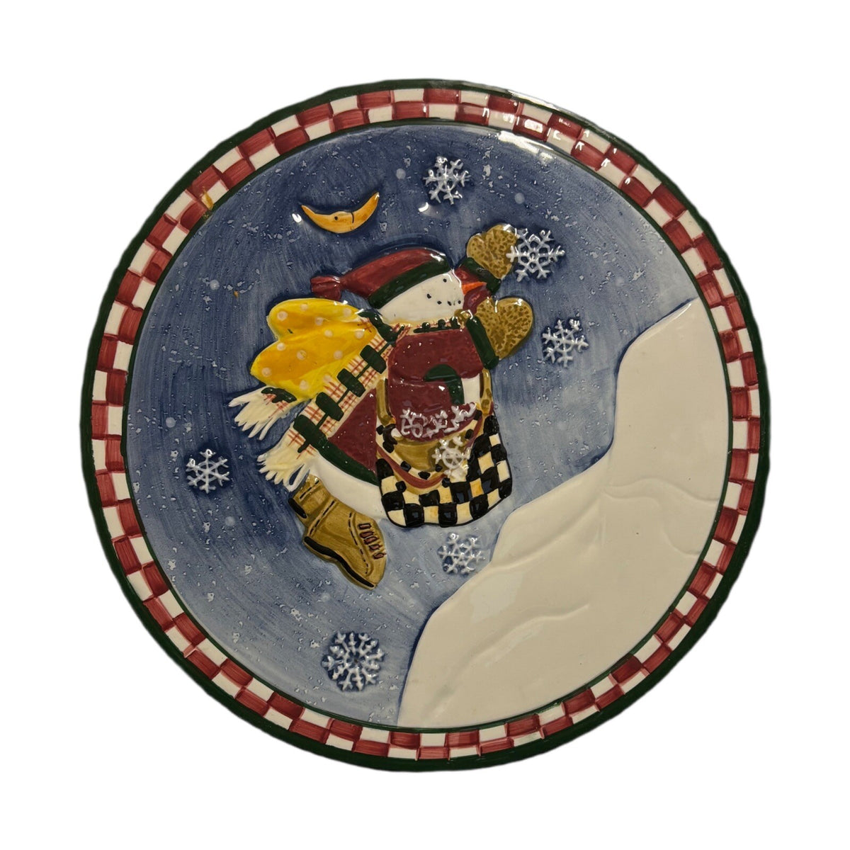 Sakura DEBBIE MUMM Trivet Christmas Snowman Angel Village Hand Painted Ceramic