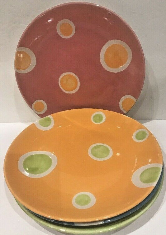 Pfaltzgraff CONFETTI STREAMERS 4-Luncheon Plates Ceramic Salad Dessert Dish 9" D