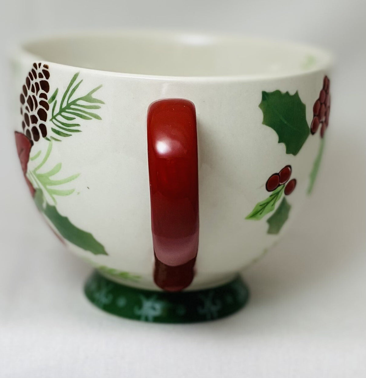 Dutch Wax Footed Cup Coastline Imports Hand Painted Poinsettia Holly Berries