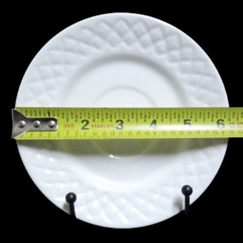 Gibson Designs ANTIQUE QUILT 3-Flat Cups & Saucers 8 oz White Embossed Quilt Rim