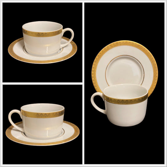 Gabbay QUEEN VICTORIA 6-Cups 6-Saucers Ceramic White Gold Border Trim Coffee Set