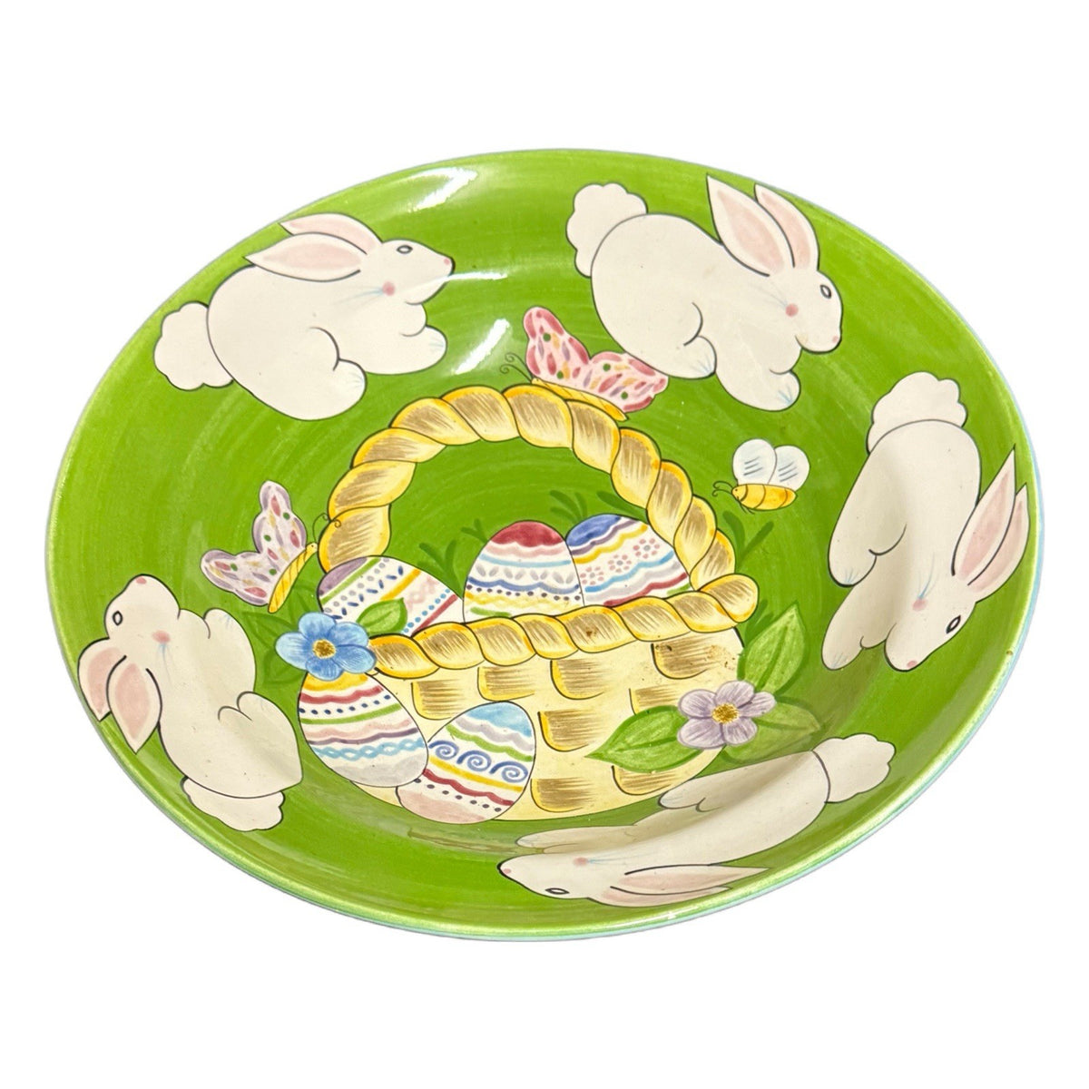 Vintage LAURIE GATES Serving Bowl 14 3/8" D Easter Bunny Egg Basket © 2000