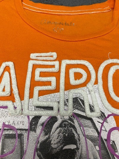 Aéropostale T-Shirt Puppie Dog Crew Neck Short Sleeves Orange Tee Small Top