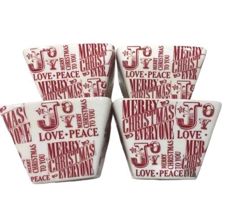 Ciroa Simple Serve Set of 4 Square Porcelain Bowls Love Peace Joy 3.7/8” x 3”