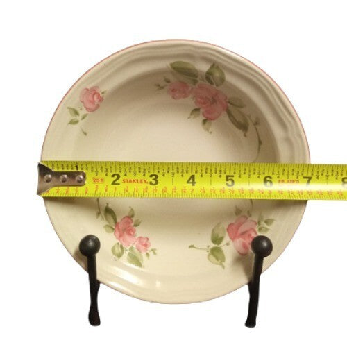 Gibson Designs ROSELAND Cereal Bowl 7" D Pink Roses Tan Body Pink Trim Rim Soup