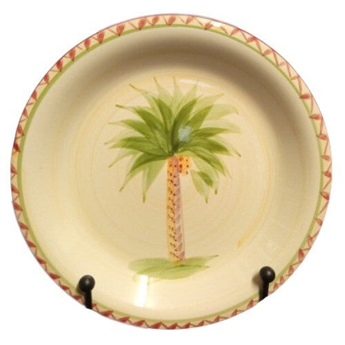 Gibson Designs 2-OASIS PALM Dinner plate 10 ¾” D Palm Tree Center Red Trim