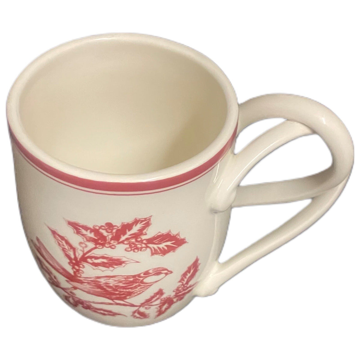 Williams-Sonoma Mug Holiday Toile Hollie Red Bird Berries Twisted Double Handle