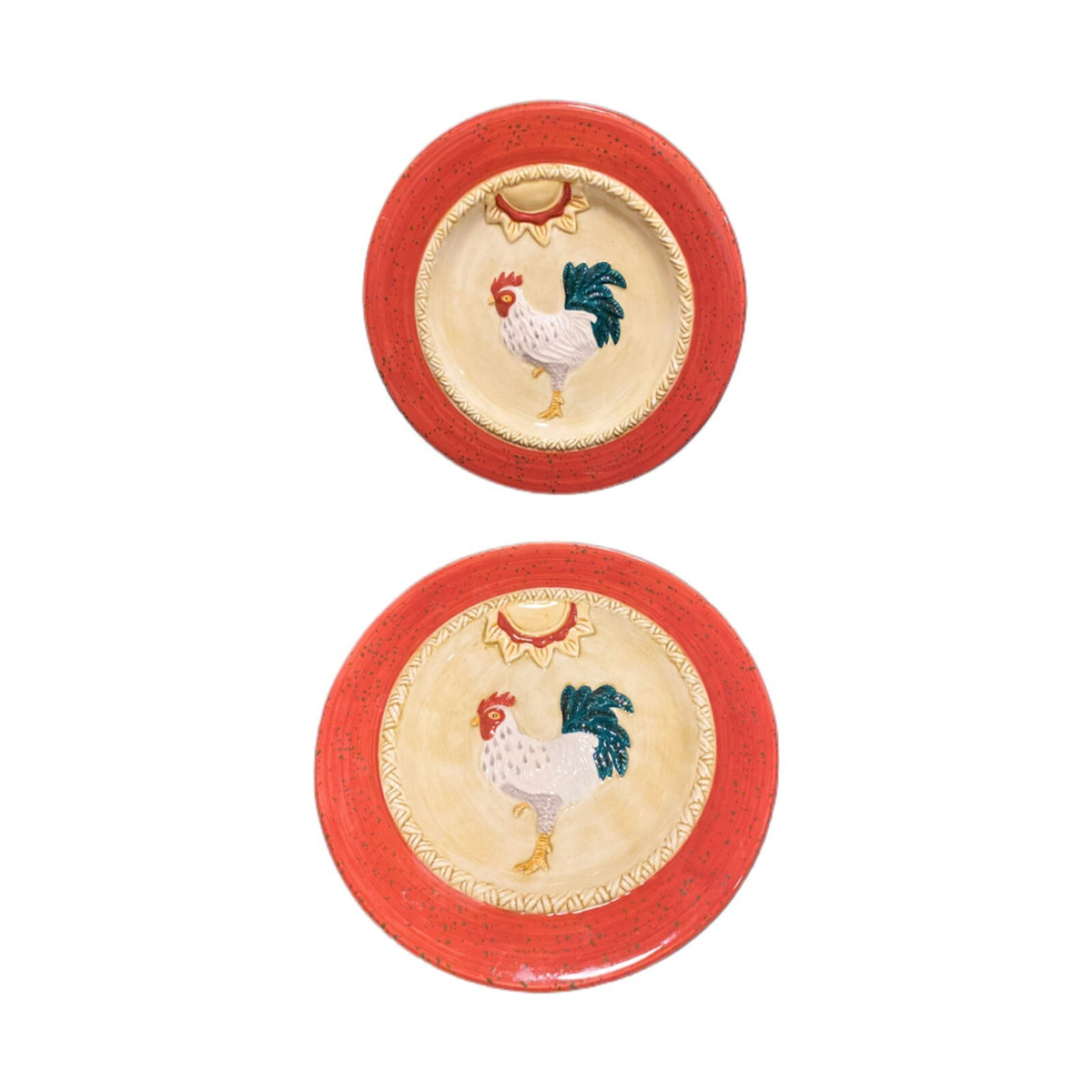World Market 4-Rooster Plate 3D Embossed Raised Farmhouse Country Chicken Decor