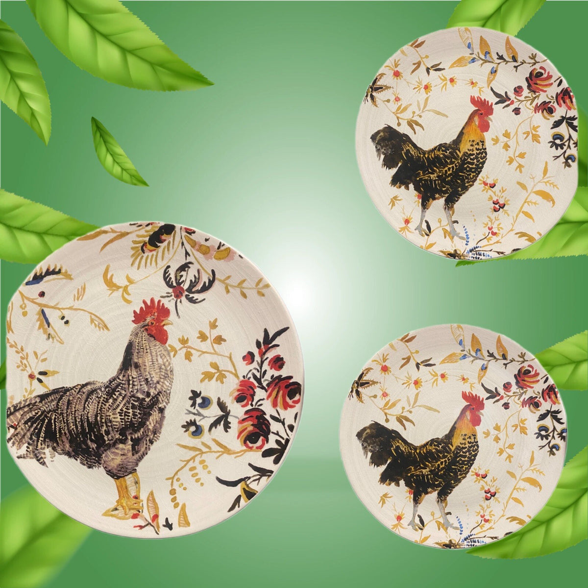 Williams Sonoma MARC LACAZE 3-Dinner Plates 2008 Chicken 10 1/8" D Ceramic Italy