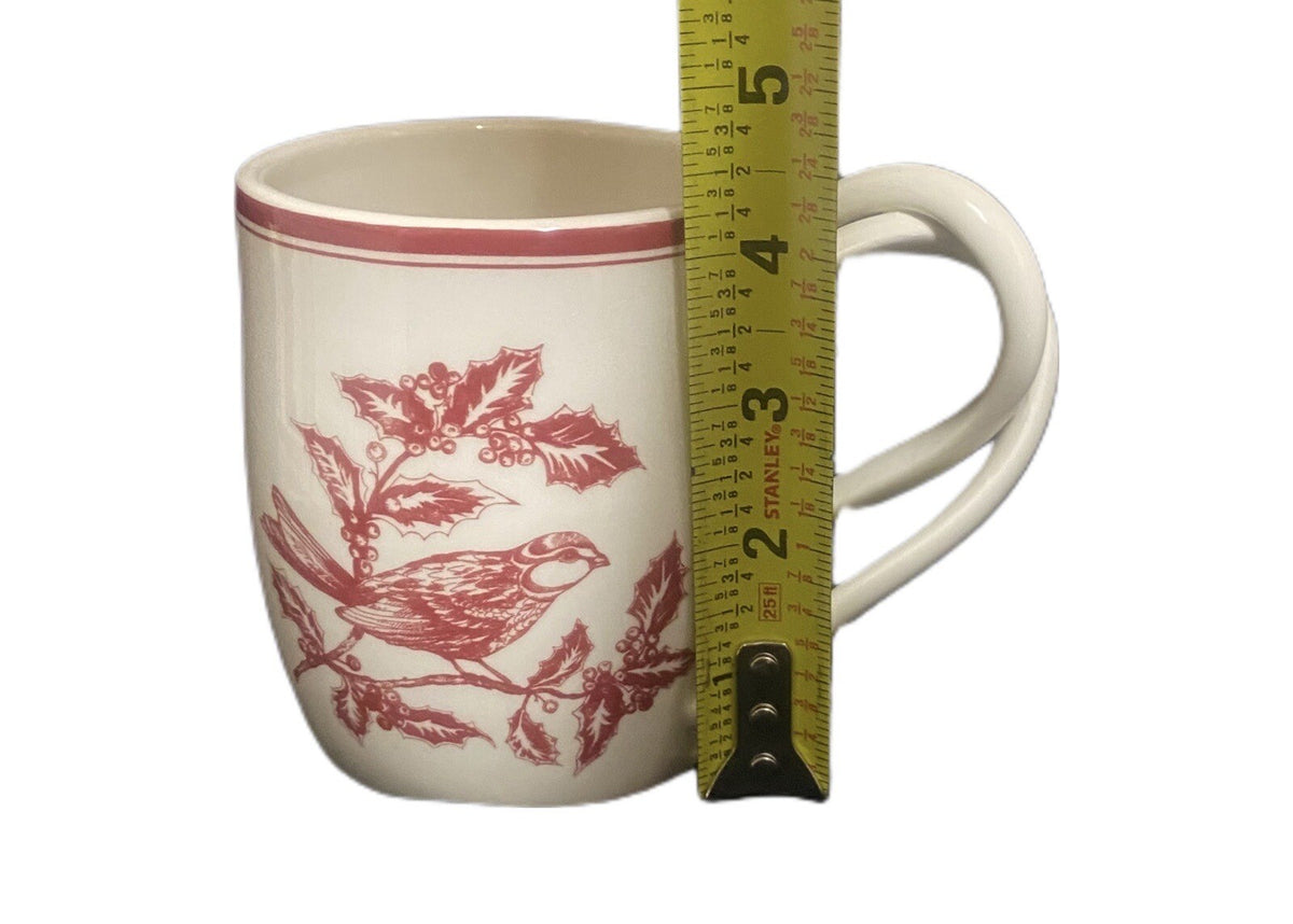 Williams-Sonoma Mug Holiday Toile Hollie Red Bird Berries Twisted Double Handle