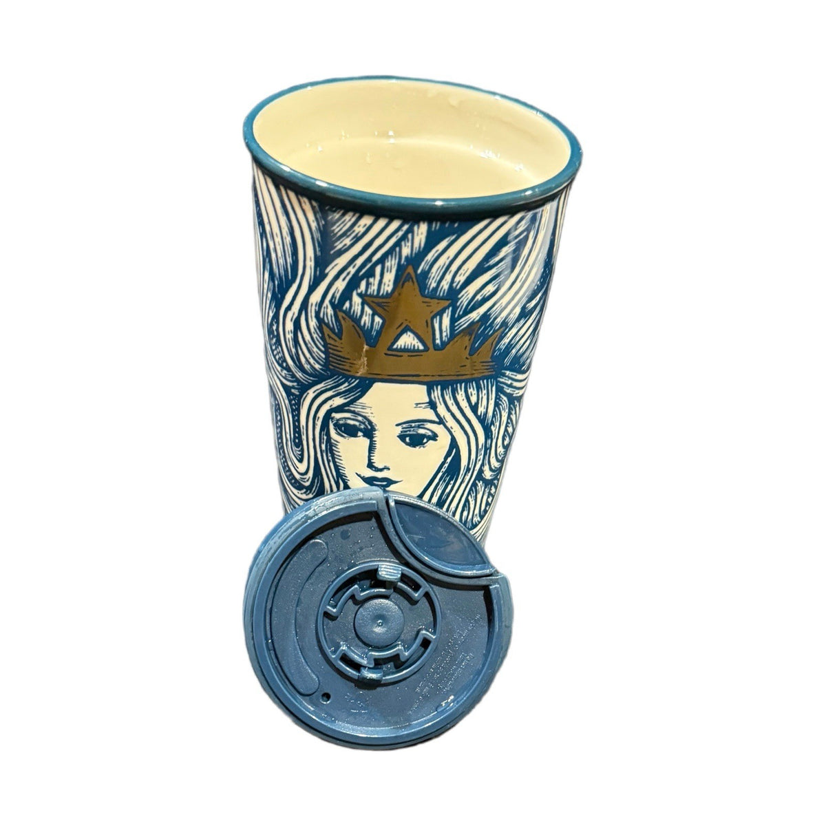 Starbucks 2016 Blue Siren Tumbler 12oz Gold Crown Limited Edition w/ Lid
