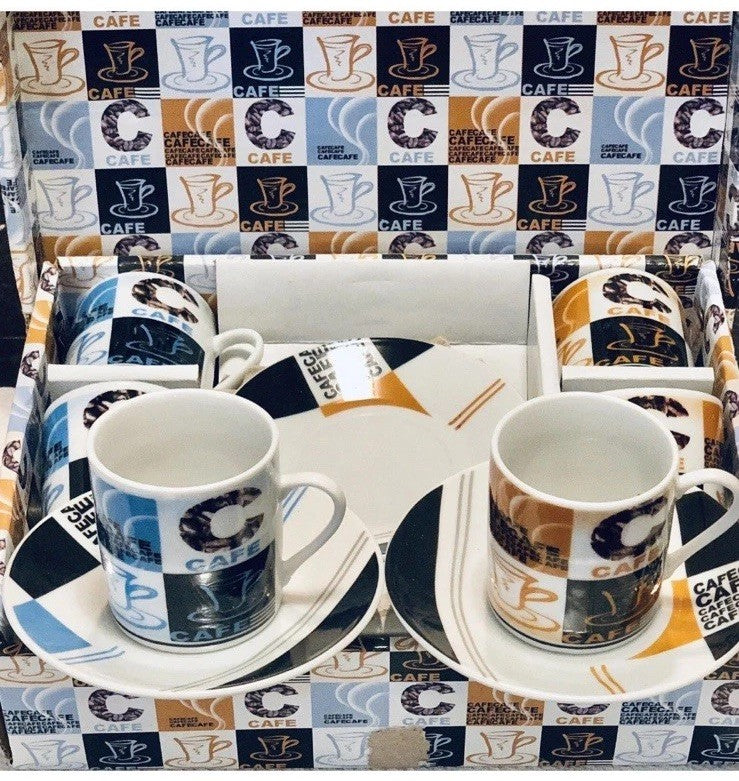 Create by Just Mugs Espresso Cups & Saucers Set of 6 Colorful Café Art