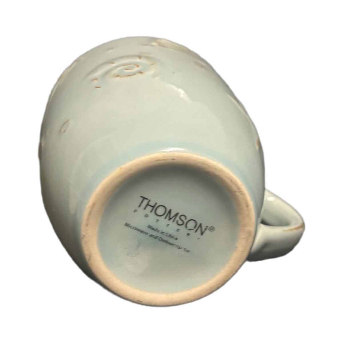 Thomson Pottery 4-Mugs CAPE COD Blue Coffee Tea Cups Embossed Seashells Nautical