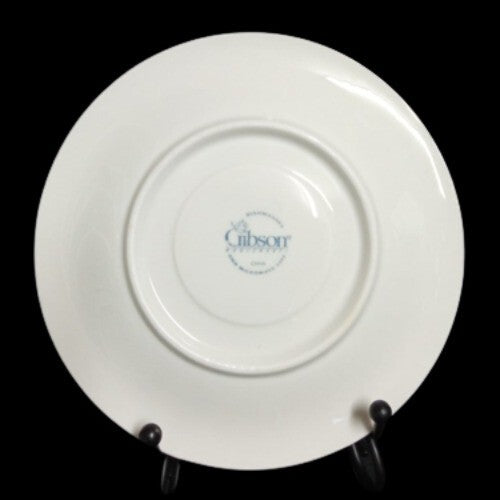 Gibson Designs FOUR SEASONS 4-Saucers 6 ½” D All White Embossed Fruit Floral Rim