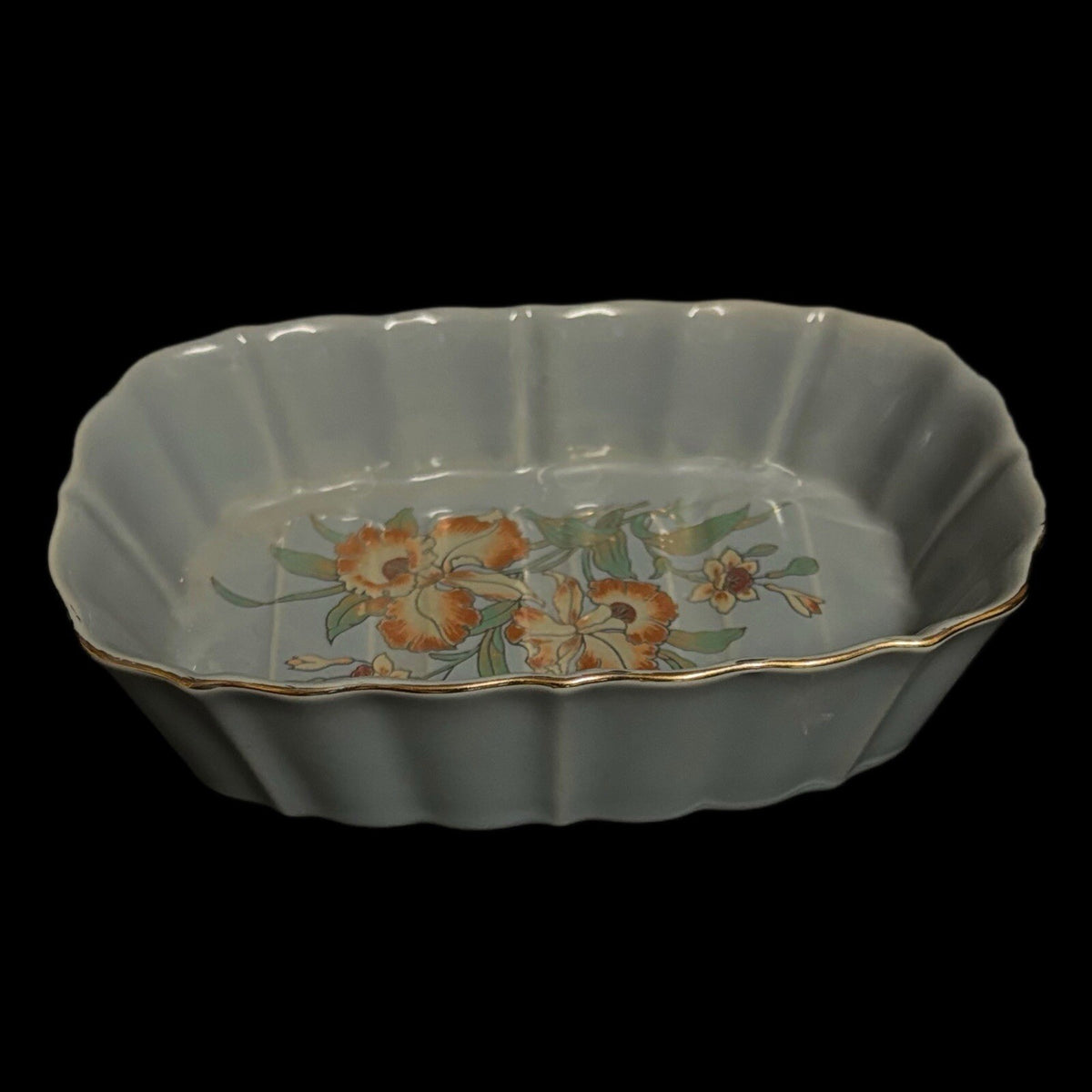 IMPERIAL JAPAN 2 Piece Soap Tray Toothbrush Holder Ceramic Floral Gold Accent