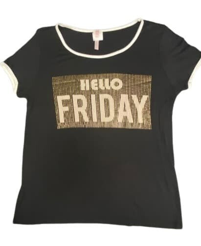 T-Shirt Hello Friday by Arubee M Women Tee Black White Gold Top