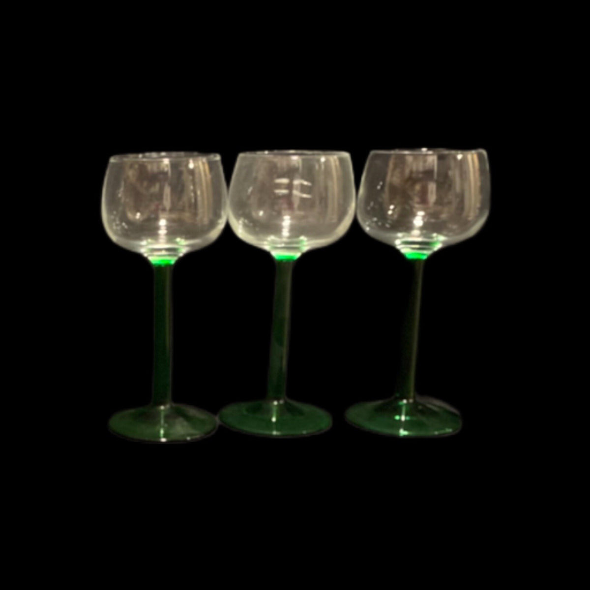 Cristal D'Arques-Durand 6 Green Emerald Stem Cordial Glasses Pedestal Glassware
