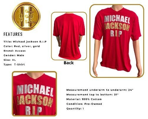 Michael Jackson RIP By Access Men's Red Silver Gold T-Shirt XL Top Short Sleeves