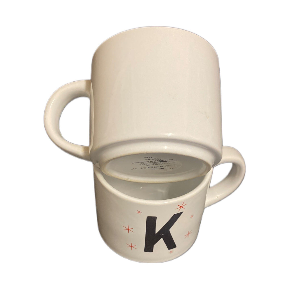 Threshold Monogram K 2-Mugs Gold Letter & Winter Red Starburst Coffee Tea Cup