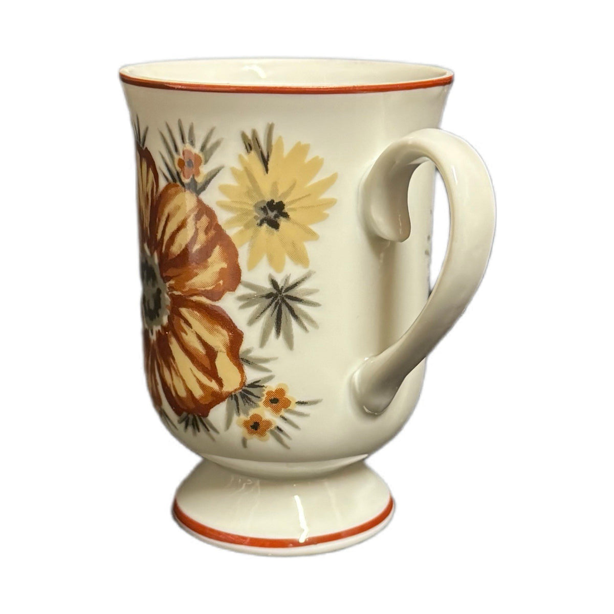 Royal Domino Mountain Wood Porcelain Mug – Floral Footed Cup Japan 5.5”