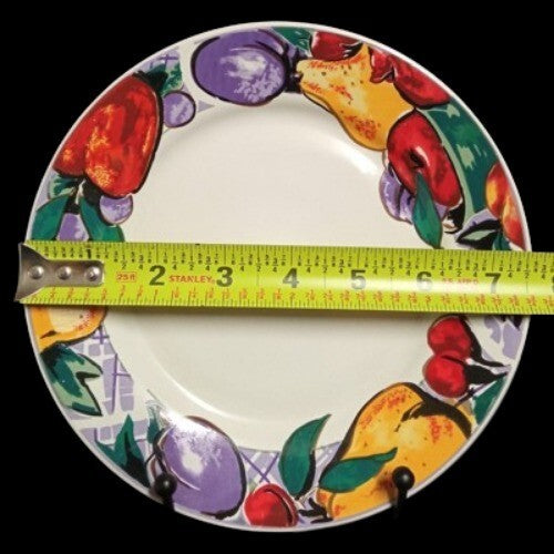 Gibson Designs CORNUCOPIA FRUIT 4-Salad Plates 7 ½” D Apple Pear Cherry Plum