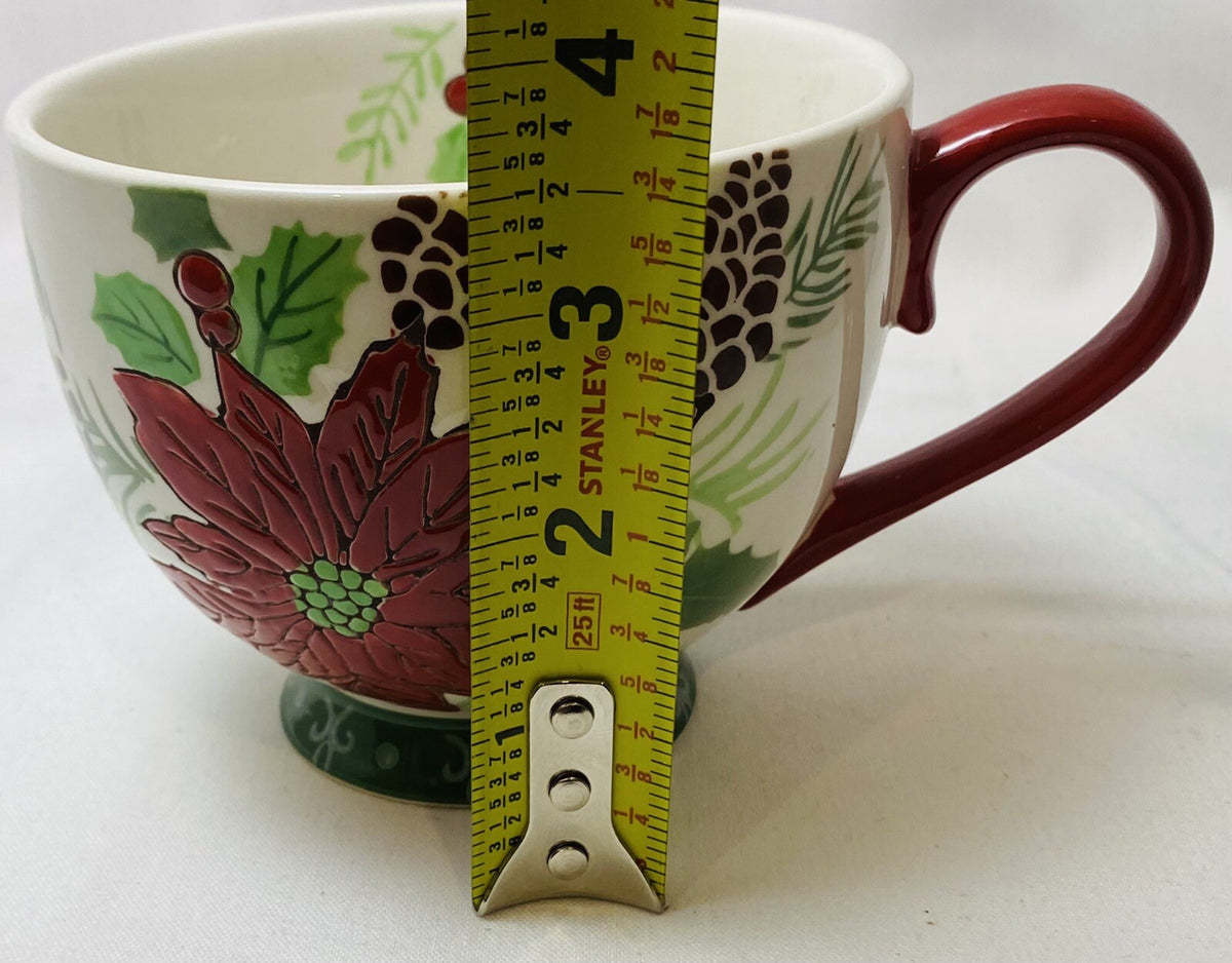 Dutch Wax Footed Cup Coastline Imports Hand Painted Poinsettia Holly Berries