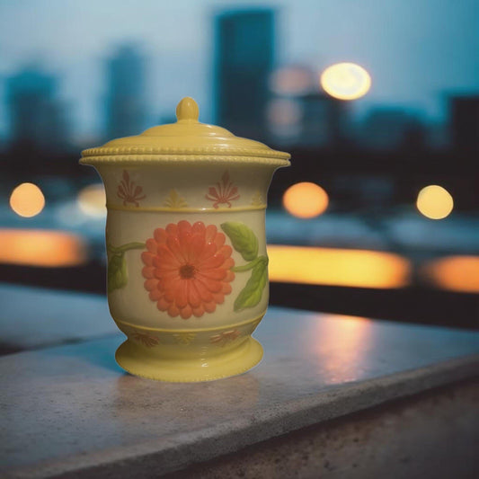Hand-Painted Cookie Jar for Nonni's — Ceramic, Embossed Flower (Vintage)
