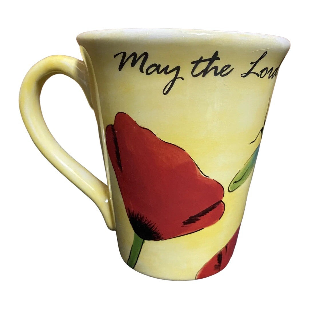 VIMI DESIGNS FLORAL Ceramic Yellow Coffee Mug MAY THE LORD BLESS YOU & KEEP YOU