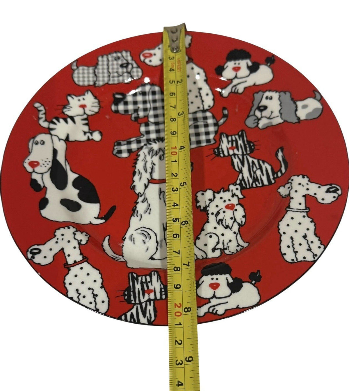 LivingQuarters 4 Salad Plates CARSON PIRIE Dogs Puppies Cats Kittens 8 1/4”D