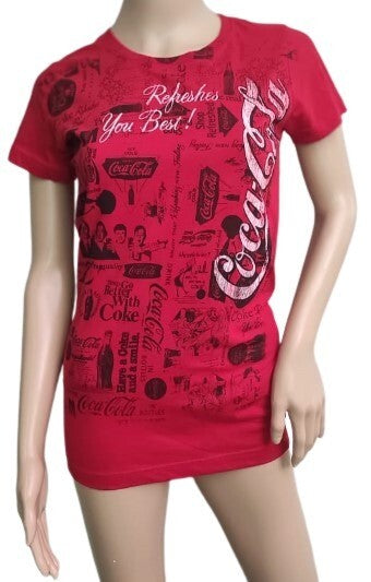 Coca Cola T-Shirt Refreshes you Best-Crew Neck Red White Black Short Sleeves MD.