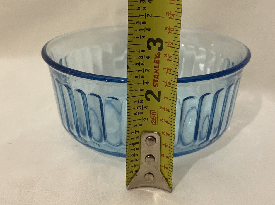 Vintage Fortecrisa Blue Azure Ice Blue 4 Glass Ribbed Bowls Mexico Forte Crisa