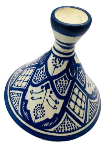 Moroccan Tagine Handcrafted Dome Lid Terracotta White & Blue Tajine 7 7/8”D