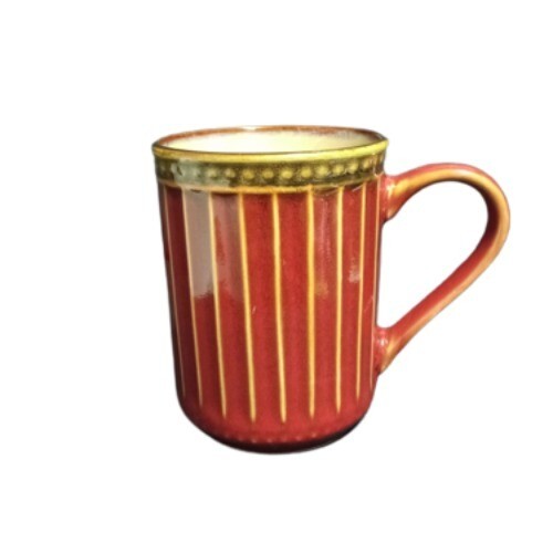 Gibson Elite ARTISTE RED Mug 10oz Brown Rim Ribbed & Dots Coffee Tea Ceramic Cup