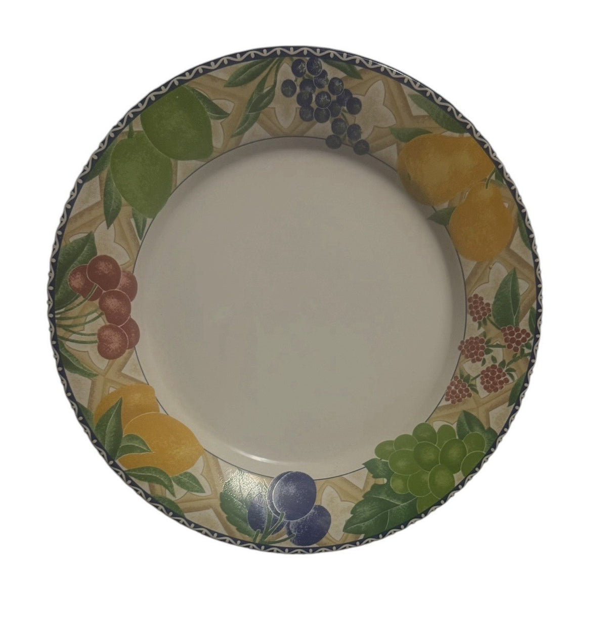 Sango Delight 4869 Chop Plate Platter Fruit Border 12.25" Stoneware Vintage