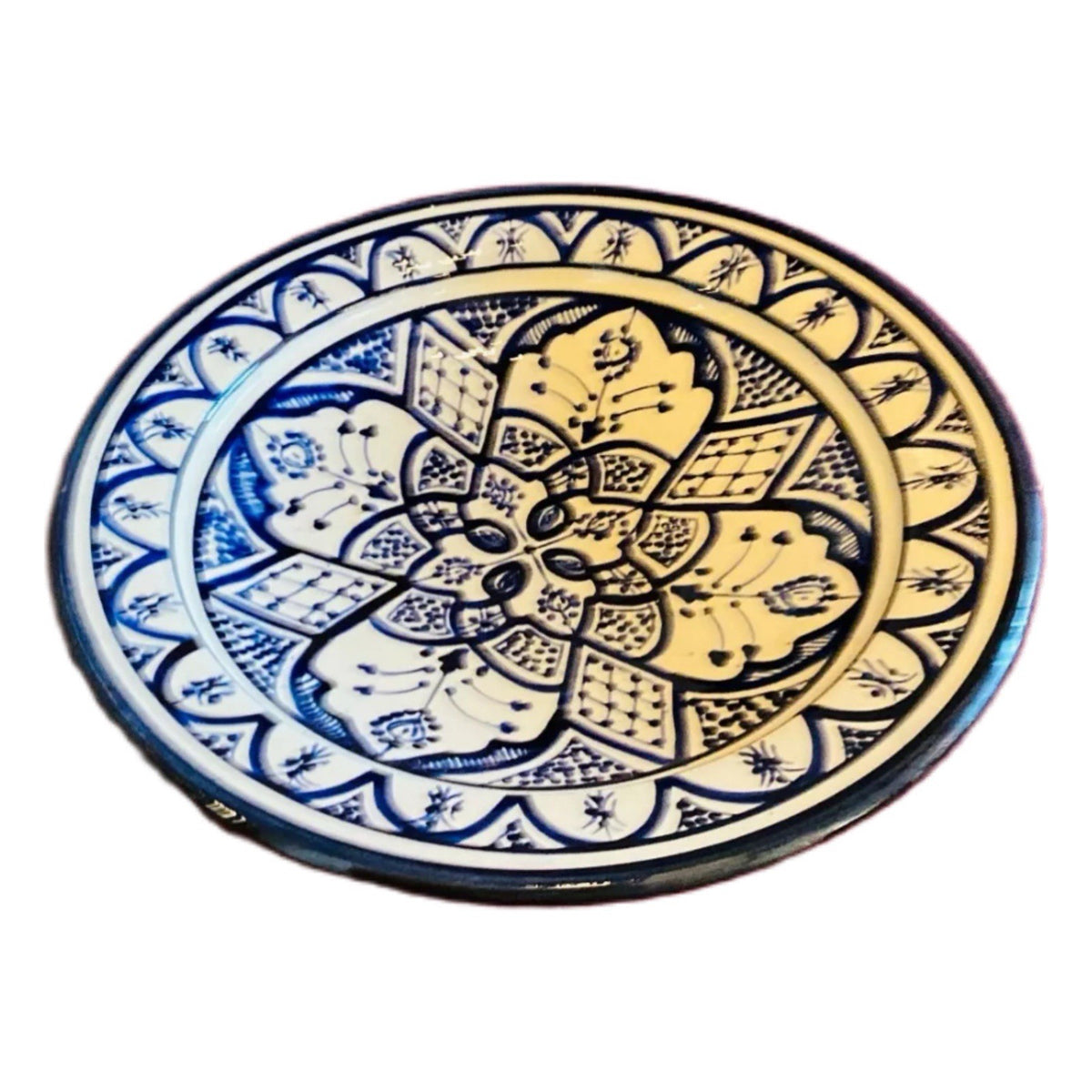 Moroccan 15 7/8” Terracotta Platter – Hand-Painted Blue & White Handcrafted