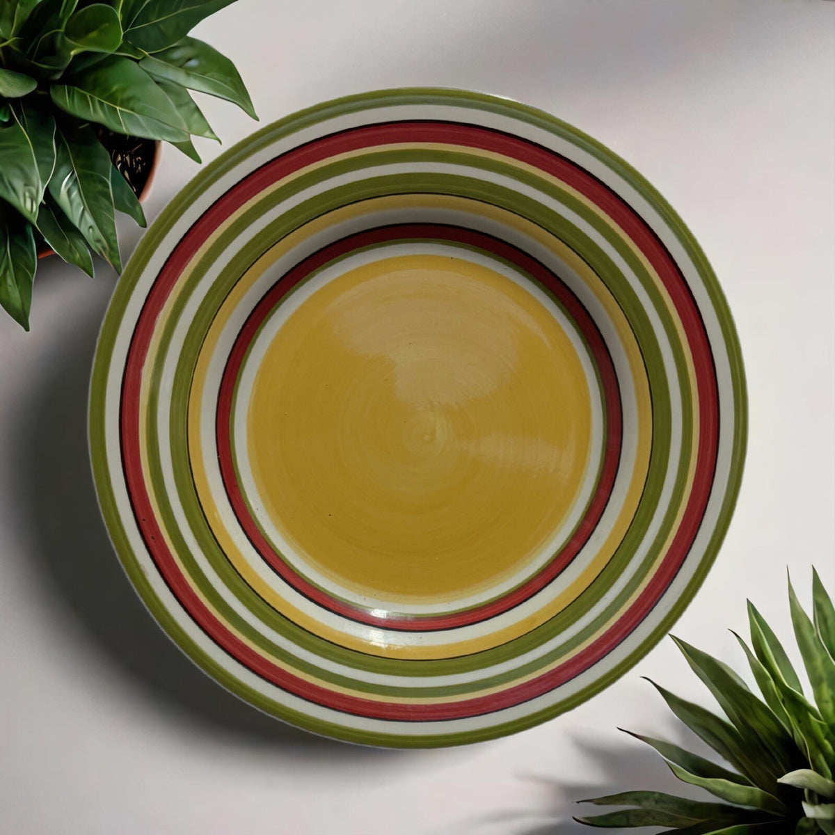 Tabletops Gallery RAFEAL ROOSTER 4-Dinner Plates Stripes Hand-Painted Dinnerware