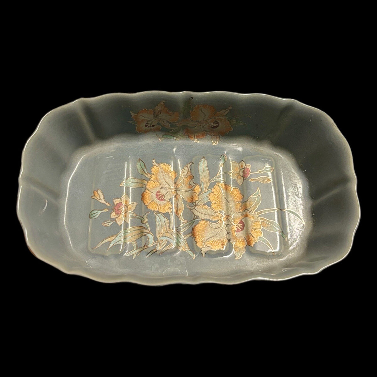 IMPERIAL JAPAN 2 Piece Soap Tray Toothbrush Holder Ceramic Floral Gold Accent