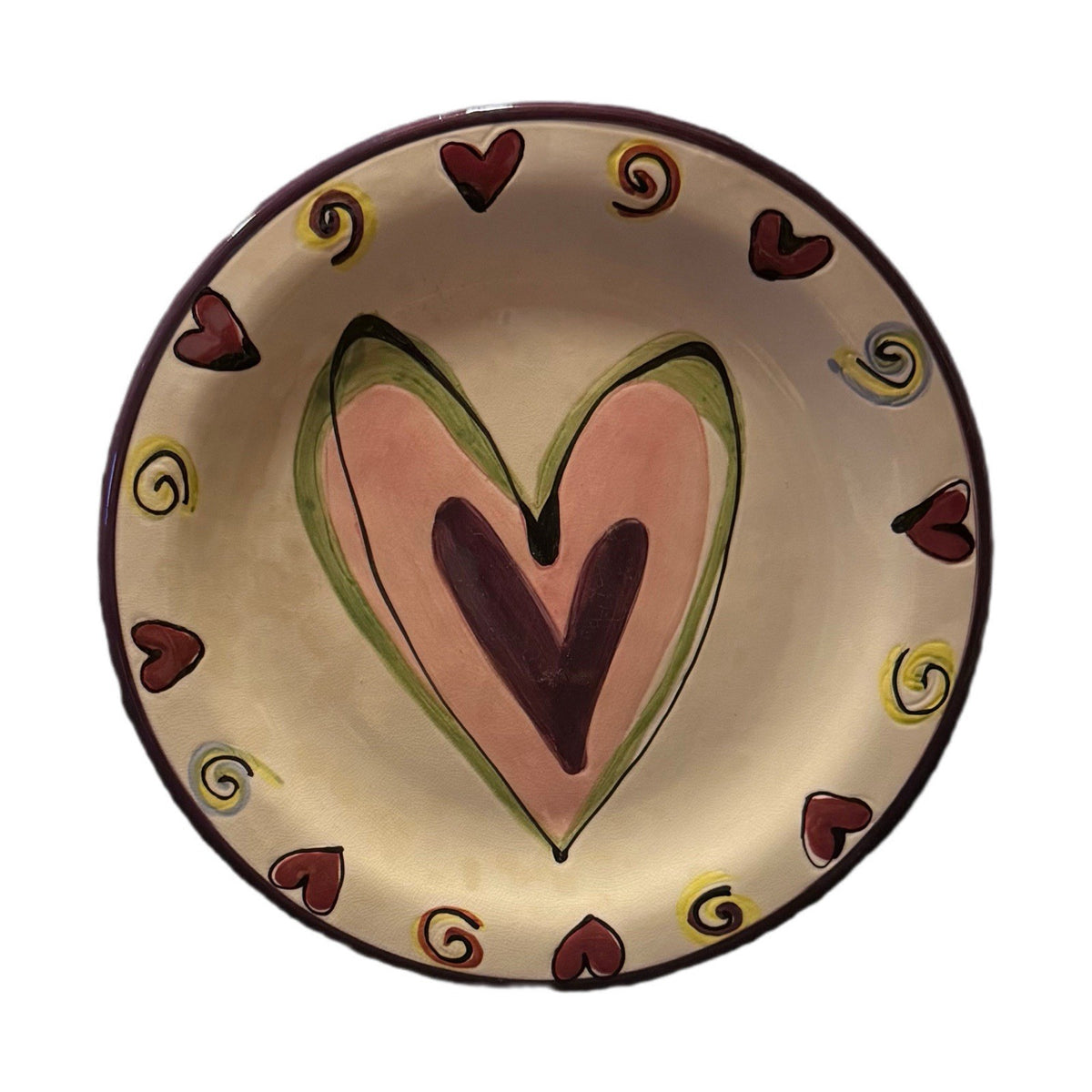 TIKA Home ETC Hand Painted Heart Plates Set of 4 Colorful Ceramic 8.5” EUC