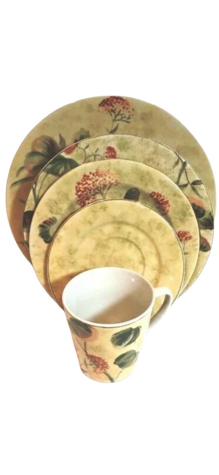 222 Fifth Asian Antique 2 Sets 5-Piece Dinnerware Floral Beige Stoneware 10 Pc