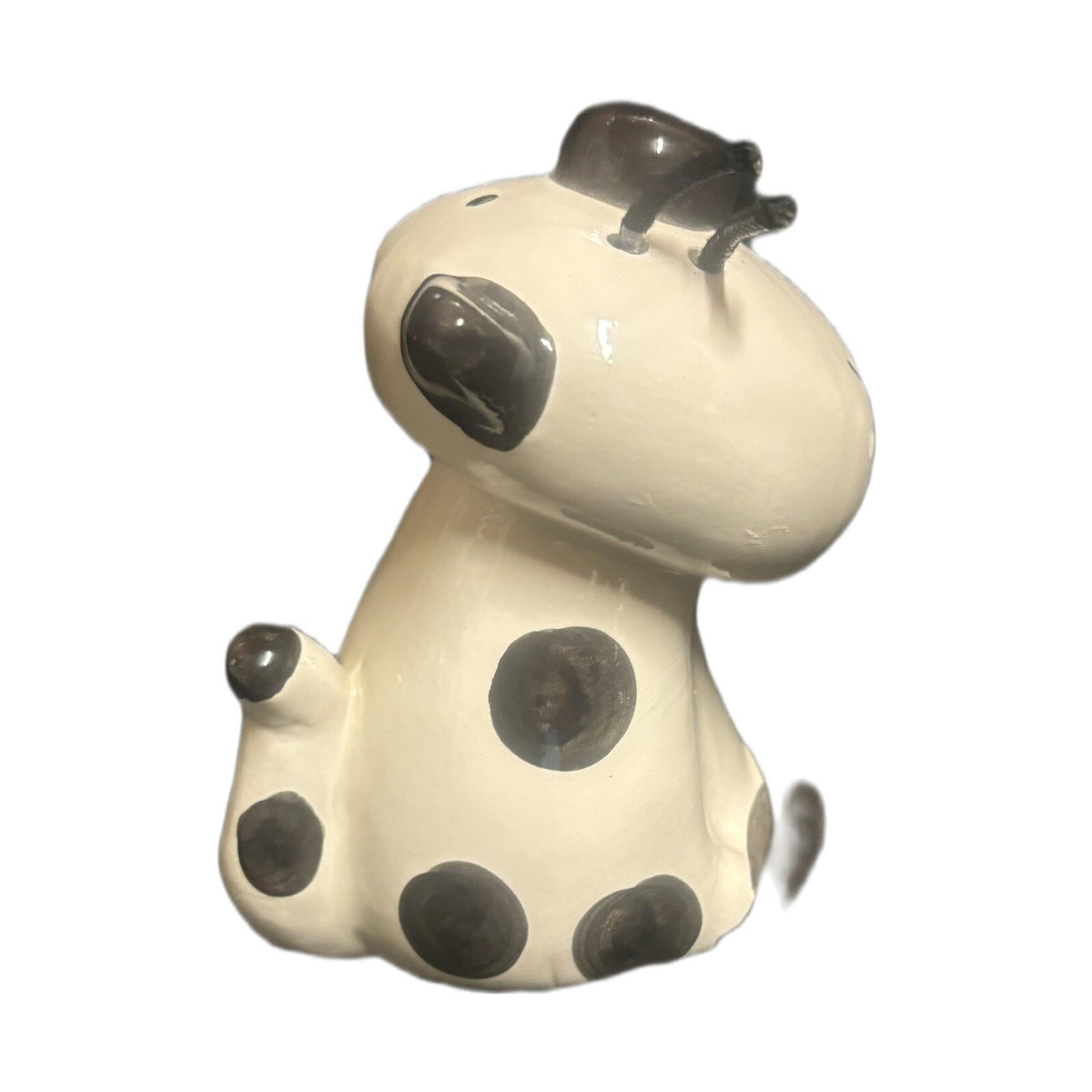 Whimsical Cat Figurine Ceramic Black & White Spotted Polka Dot