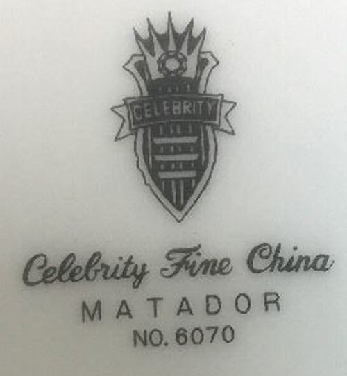 Vintage Celebrity "MATADOR" Fine China # 6070 (Black & White) Japan 
