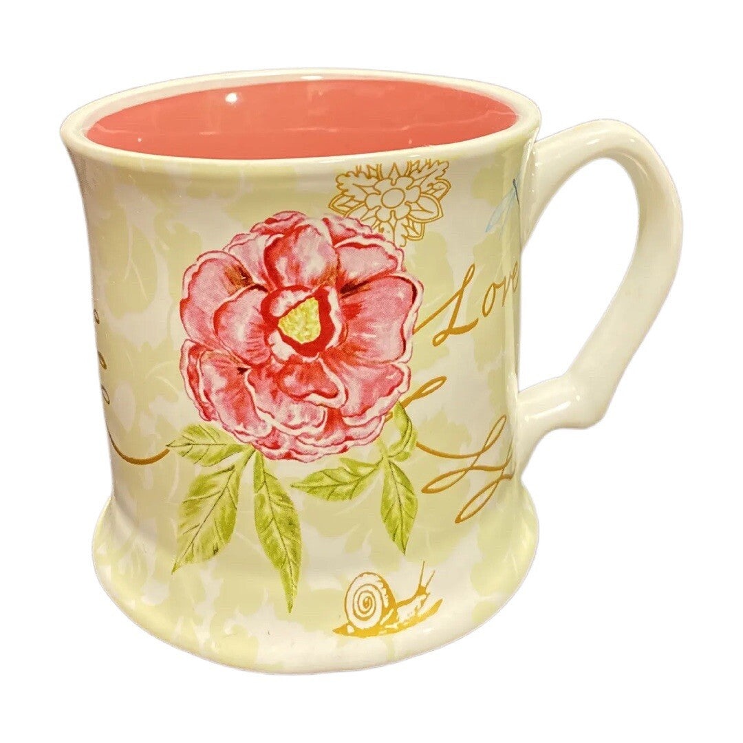 JULIA MINASIAN Coffee Mug Cup Coastline Imports LOVE Stoneware Painted FLORAL