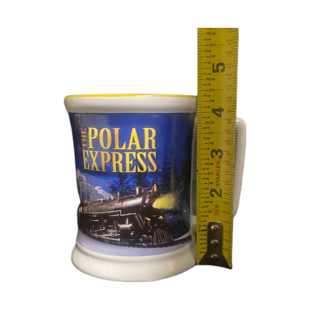 The Polar Express Blue Mug BELIEVE 3D Raised Ceramic Coffee Chocolate Cup Train