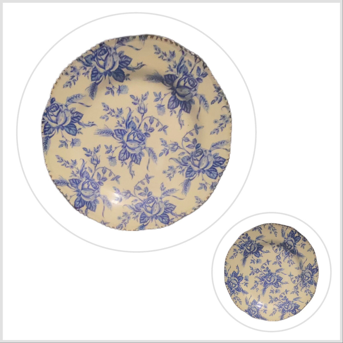 Wood & Sons 5-Salad Plates COLONIAL ROSE Blue Scalloped England Dessert Dish