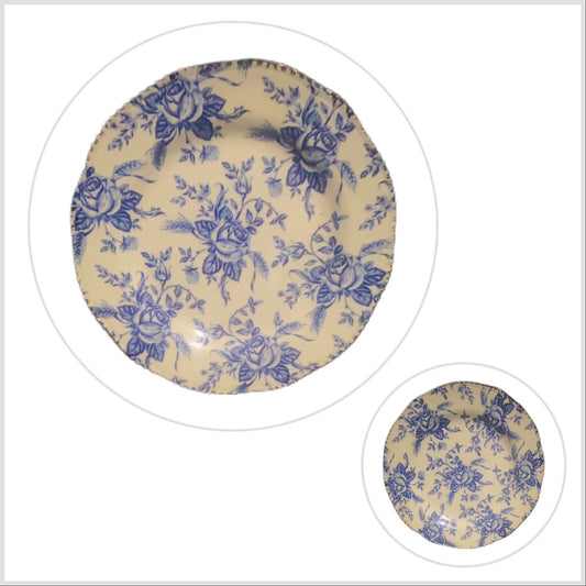 Wood & Sons 5-Salad Plates COLONIAL ROSE Blue Scalloped England Dessert Dish