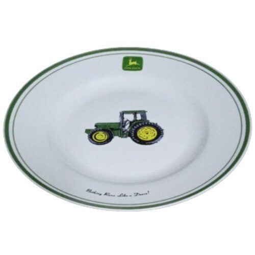 Gibson Designs JOHN DEERE 4-Dinner Plates 11 1/8" D Tractor & Words Green Yellow