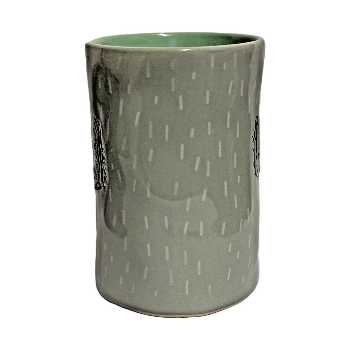 I LOVE IT 2-CACTUS Mugs Green Grey Tea Latte Cup Embossed Prickly Desert Cactus