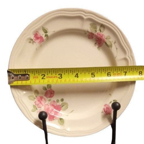 Gibson Designs ROSELAND 4-Salad Plates 7 3/4" D Pink Rose Tan Body Dessert Dish