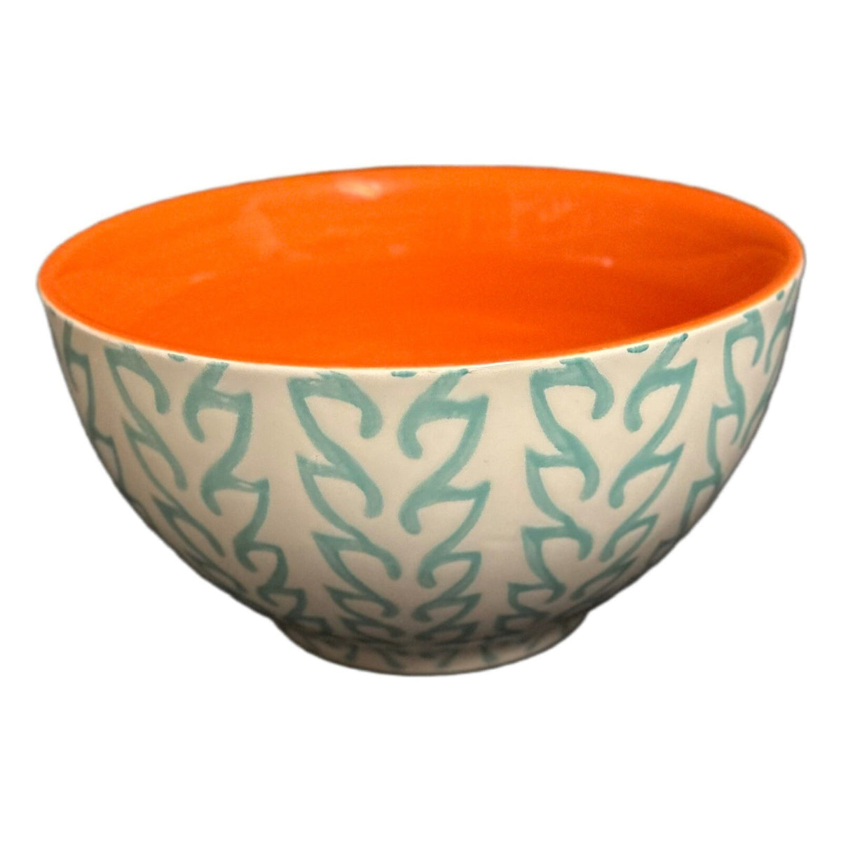 BAUM TANGIER 4- Soup Bowls Turqoise Orange Stoneware Cereal Dinnerware
