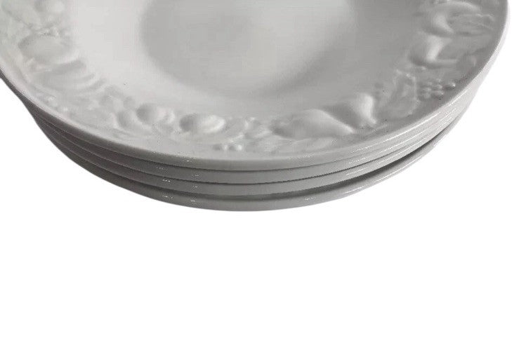 Fruit de Blanc Tabletops Unlimited  4-Coupe Soup Bowls Set Embossed Fruit (1995)